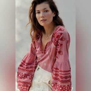 Anthropologie Seen Worn Kept Layla Embroidered Long Sleeve Top Size 12